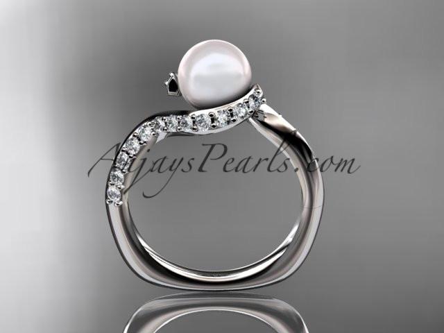 14kt white gold diamond pearl engagement ring AP277 - AnjaysDesigns