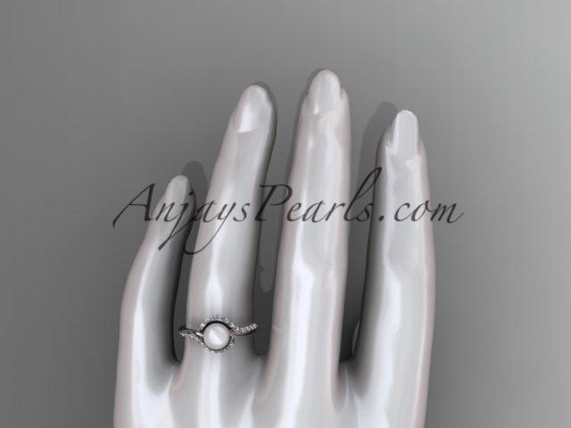 14kt white gold diamond pearl engagement ring AP277 - AnjaysDesigns
