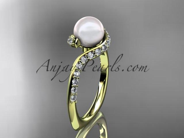 14kt yellow gold diamond pearl engagement ring AP277 - AnjaysDesigns