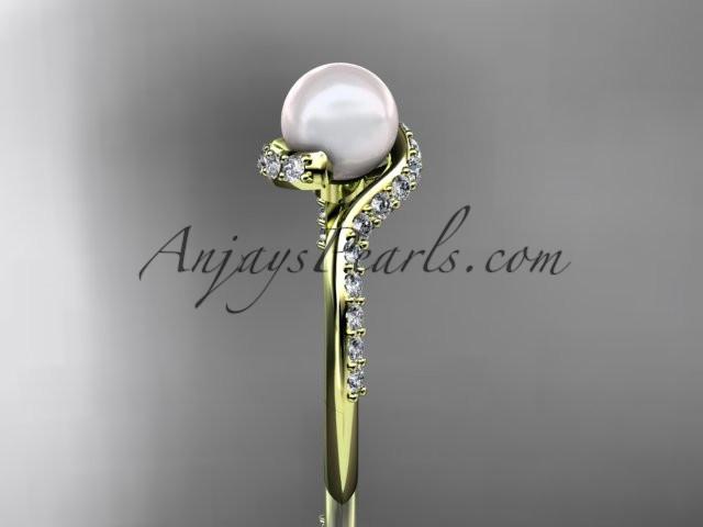 14kt yellow gold diamond pearl engagement ring AP277 - AnjaysDesigns
