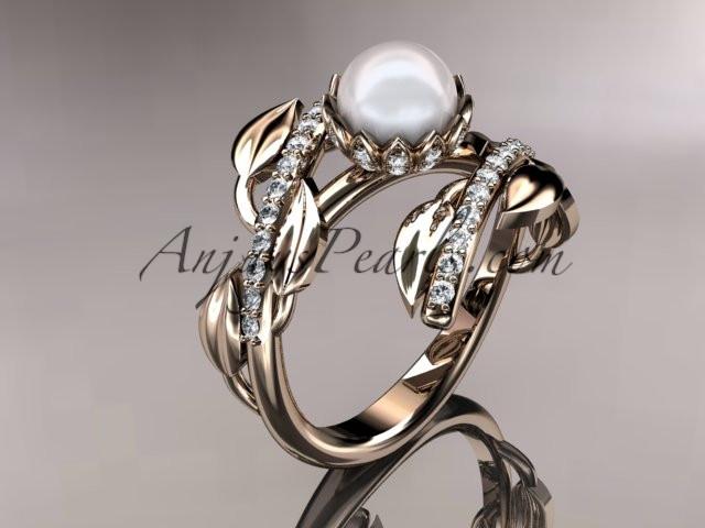 14kt rose gold diamond pearl engagement ring AP287 - AnjaysDesigns