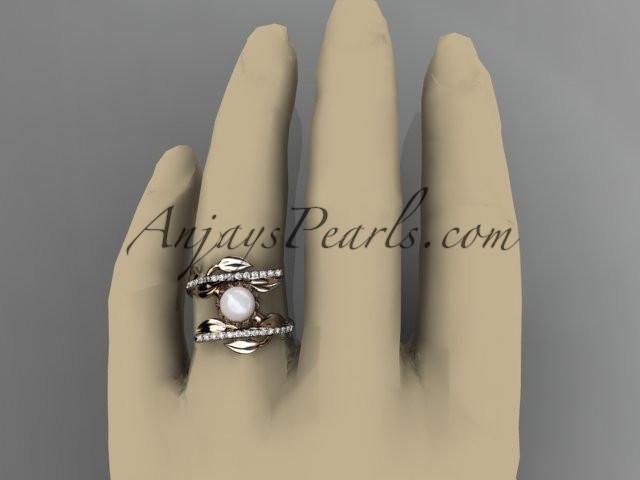 14kt rose gold diamond pearl engagement ring AP287 - AnjaysDesigns