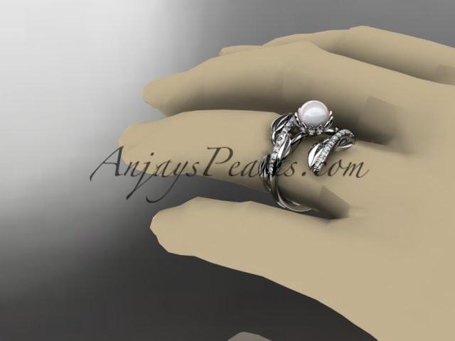 14kt white gold diamond pearl engagement ring AP287 - AnjaysDesigns