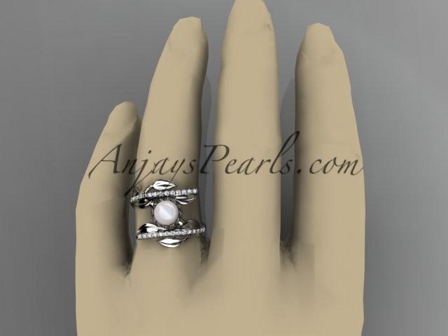 14kt white gold diamond pearl engagement ring AP287 - AnjaysDesigns