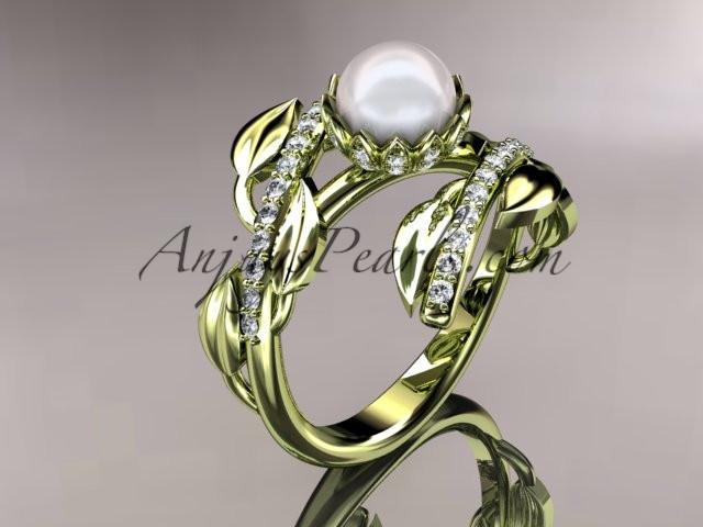 14kt yellow gold diamond pearl engagement ring AP287 - AnjaysDesigns