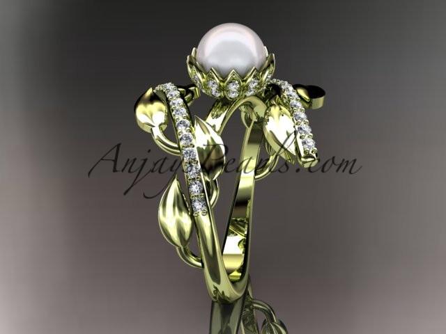 14kt yellow gold diamond pearl engagement ring AP287 - AnjaysDesigns