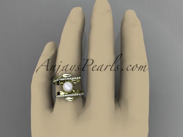 14kt yellow gold diamond pearl engagement ring AP287 - AnjaysDesigns