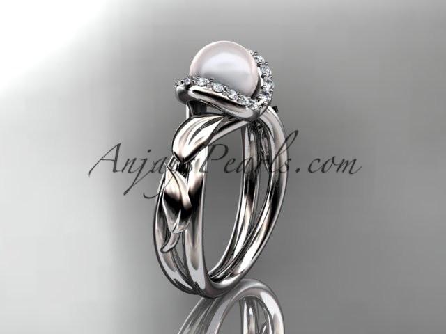 14kt white gold diamond pearl unique engagement ring AP289 - AnjaysDesigns