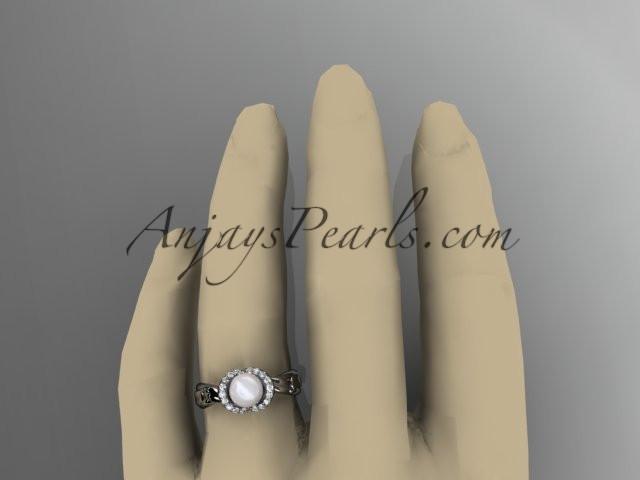 14kt white gold diamond pearl unique engagement ring AP289 - AnjaysDesigns