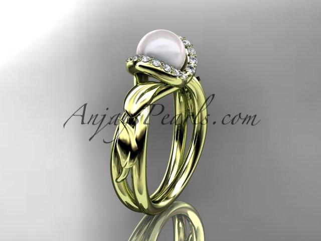 14kt yellow gold diamond pearl unique engagement ring AP289 - AnjaysDesigns