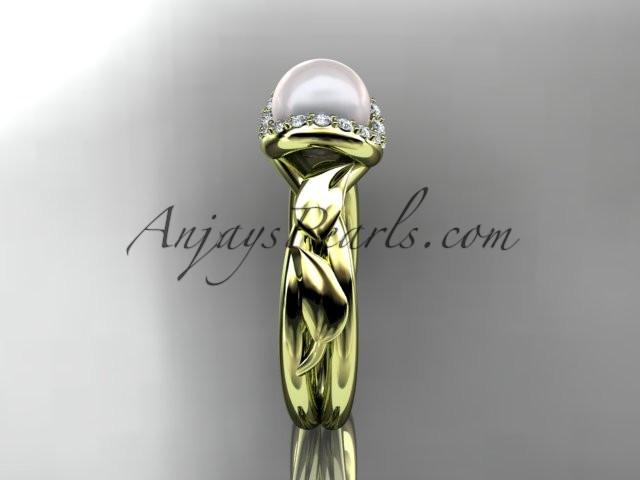 14kt yellow gold diamond pearl unique engagement ring AP289 - AnjaysDesigns