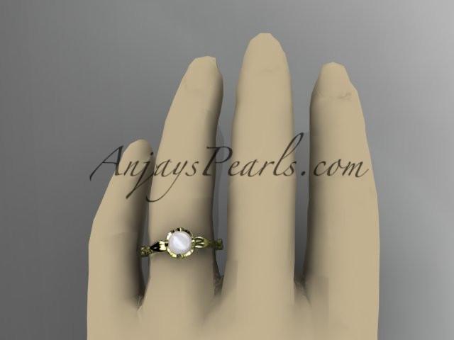 14k yellow gold diamond pearl vine and leaf engagement ring AP290 - AnjaysDesigns