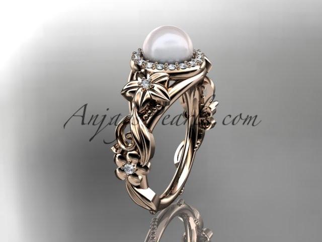 14kt rose gold diamond pearl unique engagement ring AP300 - AnjaysDesigns