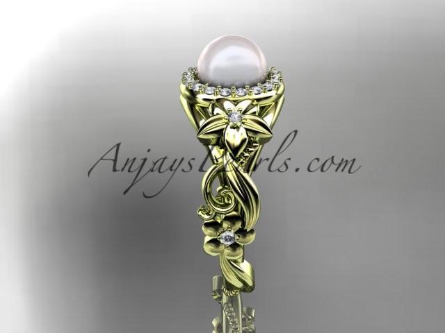 14kt yellow gold diamond pearl unique engagement ring AP300 - AnjaysDesigns