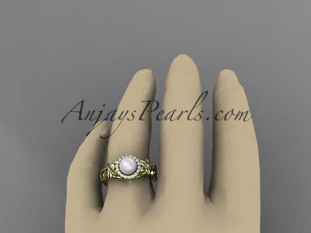 14kt yellow gold diamond pearl unique engagement ring AP300 - AnjaysDesigns