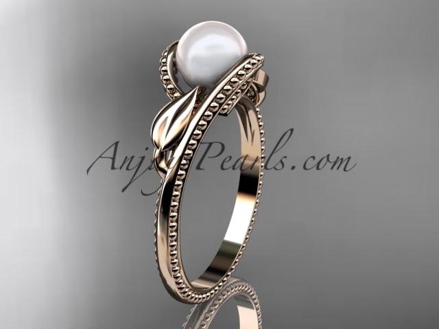 Unique 14kt rose gold diamond floral pearl engagement ring AP301 - AnjaysDesigns