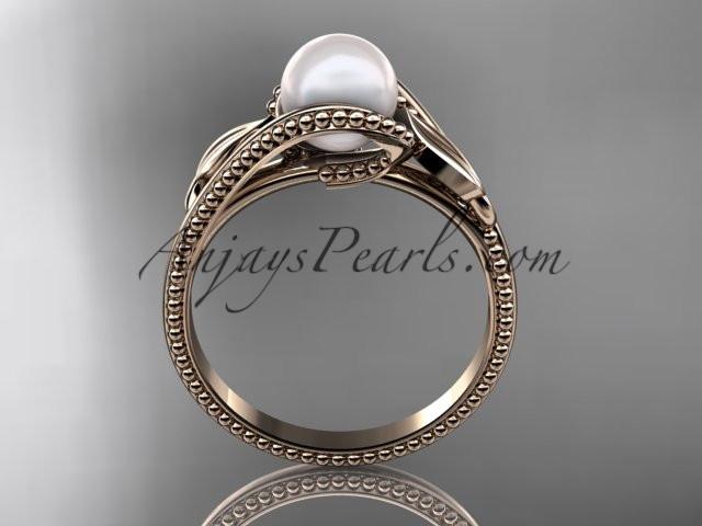Unique 14kt rose gold diamond floral pearl engagement ring AP301 - AnjaysDesigns