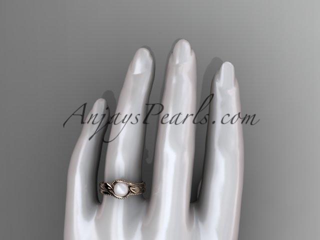 Unique 14kt rose gold leaf and vine pearl engagement set AP301S - AnjaysDesigns