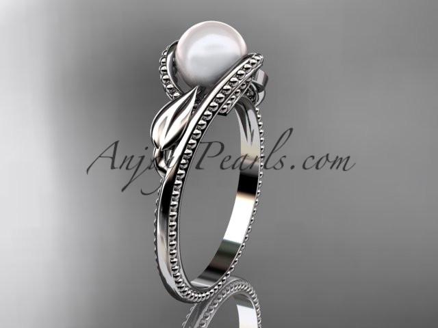 Unique platinum diamond floral pearl engagement ring AP301 - AnjaysDesigns