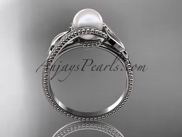 Unique platinum diamond floral pearl engagement ring AP301 - AnjaysDesigns