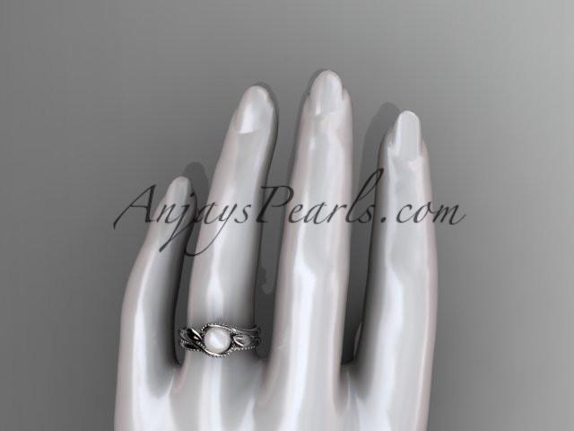 Unique platinum leaf and vine pearl engagement set AP301S - AnjaysDesigns