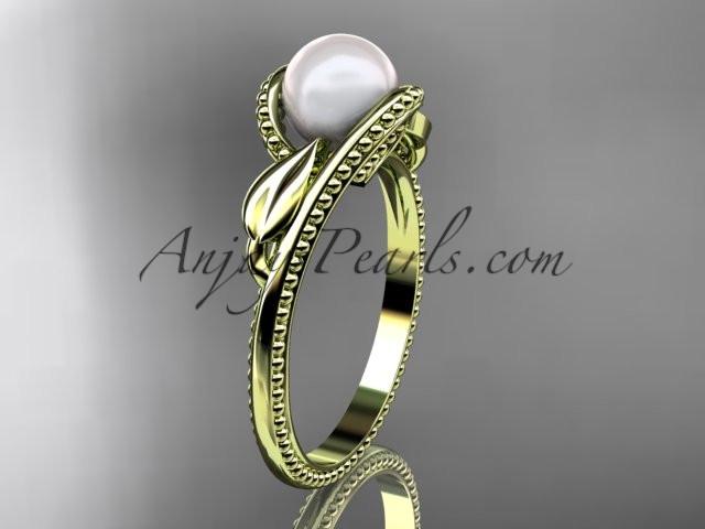 Unique 14kt yellow gold diamond floral pearl engagement ring AP301 - AnjaysDesigns