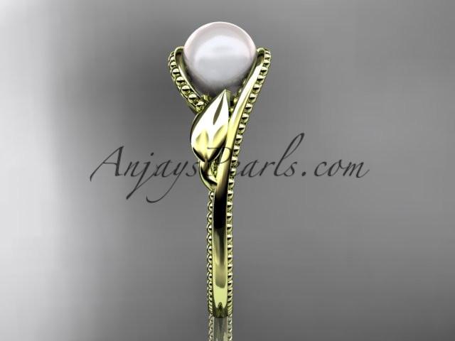 Unique 14kt yellow gold diamond floral pearl engagement ring AP301 - AnjaysDesigns