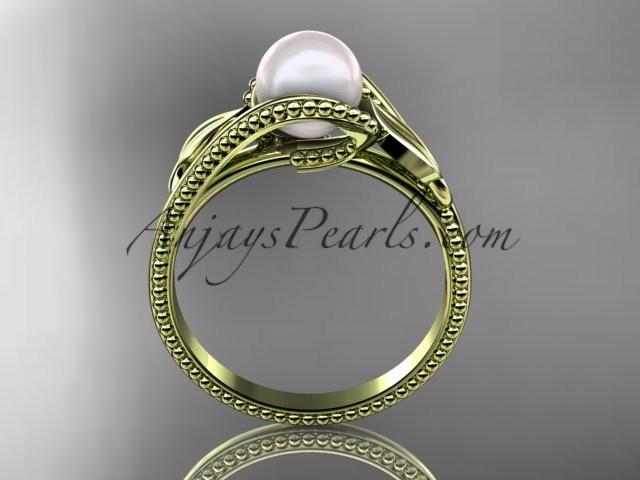 Unique 14kt yellow gold diamond floral pearl engagement ring AP301 - AnjaysDesigns