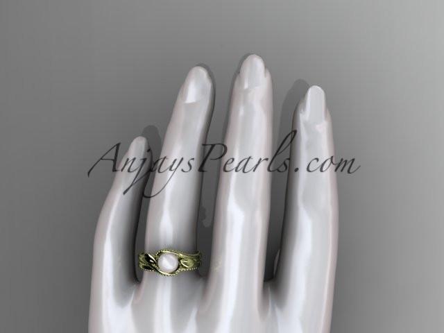 Unique 14kt yellow gold leaf and vine pearl engagement set AP301S - AnjaysDesigns