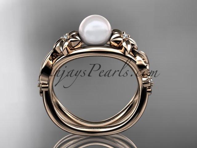 Unique 14kt rose gold diamond floral pearl engagement ring AP302 - AnjaysDesigns