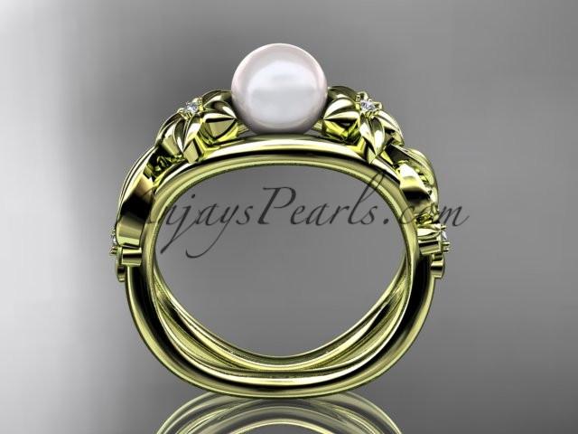 Unique 14kt yellow gold diamond floral pearl engagement ring AP302 - AnjaysDesigns