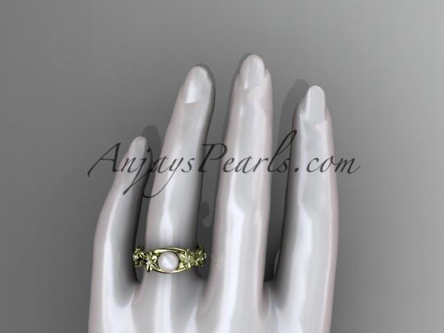 Unique 14kt yellow gold diamond floral pearl engagement ring AP302 - AnjaysDesigns