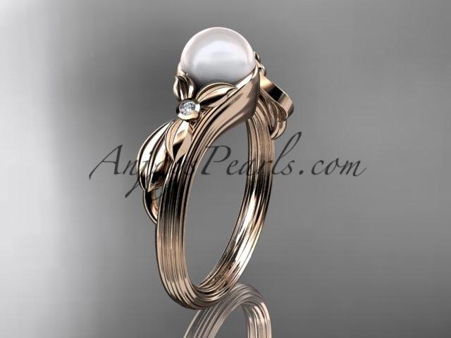 Unique 14kt rose gold diamond floral pearl engagement ring AP324 - AnjaysDesigns