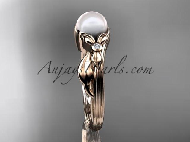 Unique 14kt rose gold diamond floral pearl engagement ring AP324 - AnjaysDesigns