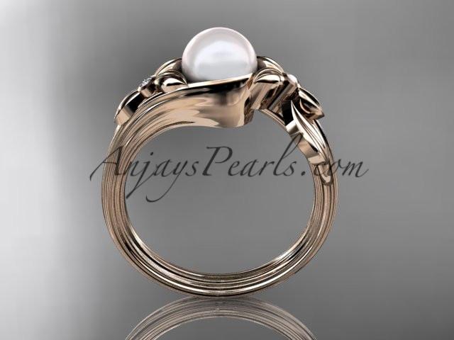Unique 14kt rose gold diamond floral pearl engagement ring AP324 - AnjaysDesigns