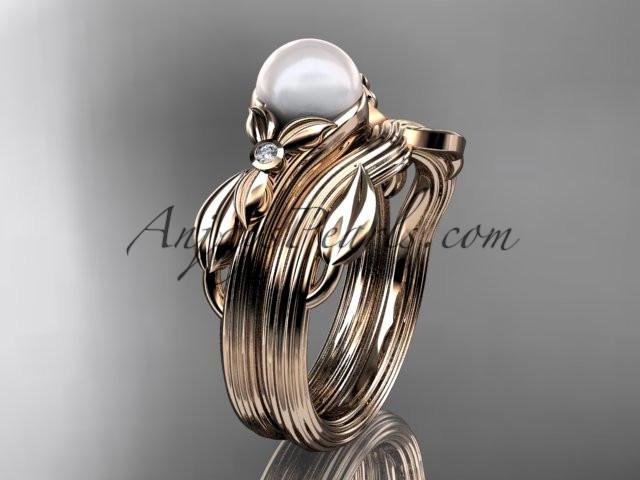Unique 14kt rose gold diamond floral pearl engagement set AP324S - AnjaysDesigns