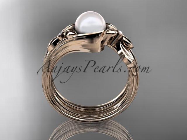 Unique 14kt rose gold diamond floral pearl engagement set AP324S - AnjaysDesigns