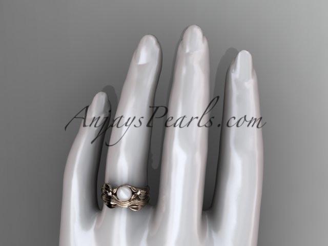 Unique 14kt rose gold diamond floral pearl engagement set AP324S - AnjaysDesigns