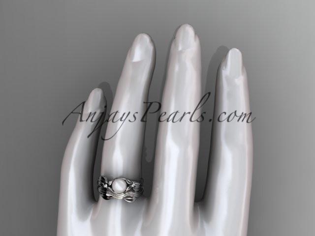 Unique 14kt white gold diamond floral pearl engagement set AP324S - AnjaysDesigns