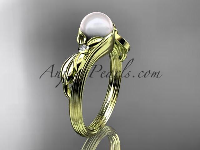 Unique 14kt yellow gold diamond floral pearl engagement ring AP324 - AnjaysDesigns