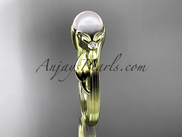 Unique 14kt yellow gold diamond floral pearl engagement ring AP324 - AnjaysDesigns