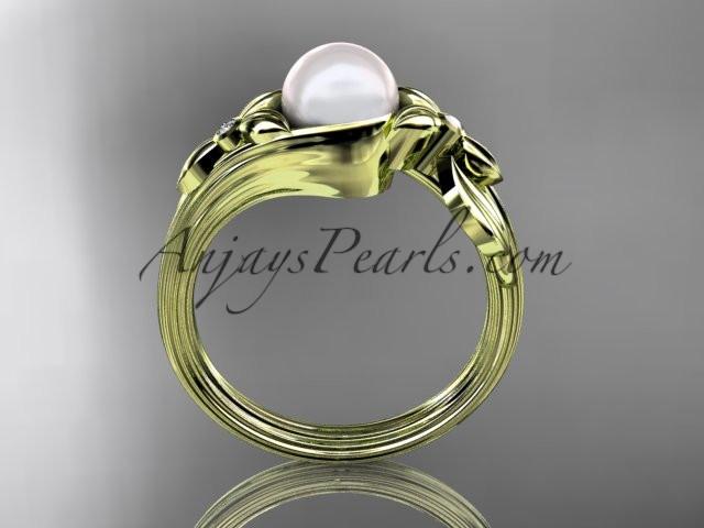 Unique 14kt yellow gold diamond floral pearl engagement ring AP324 - AnjaysDesigns
