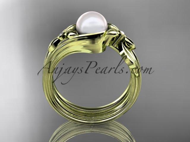 Unique 14kt yellow gold diamond floral pearl engagement set AP324S - AnjaysDesigns