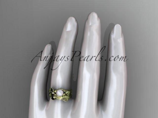Unique 14kt yellow gold diamond floral pearl engagement set AP324S - AnjaysDesigns