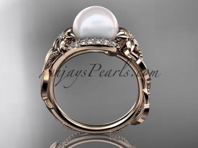 14kt rose gold diamond pearl unique engagement ring AP326 - AnjaysDesigns