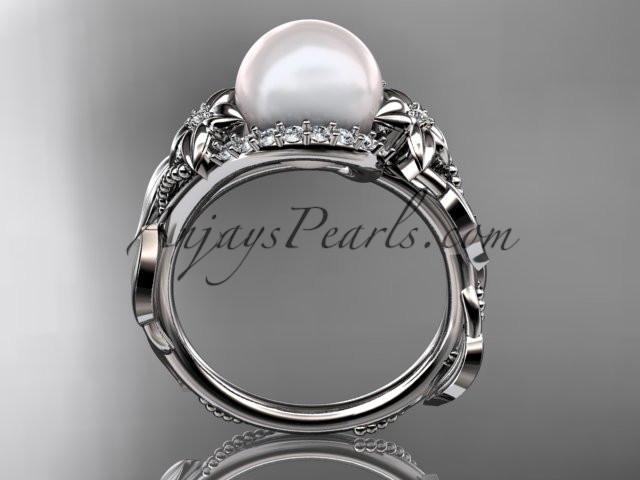14kt white gold diamond pearl unique engagement ring AP326 - AnjaysDesigns