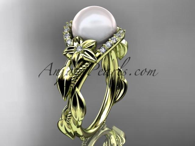 14kt yellow gold diamond pearl unique engagement ring AP326 - AnjaysDesigns