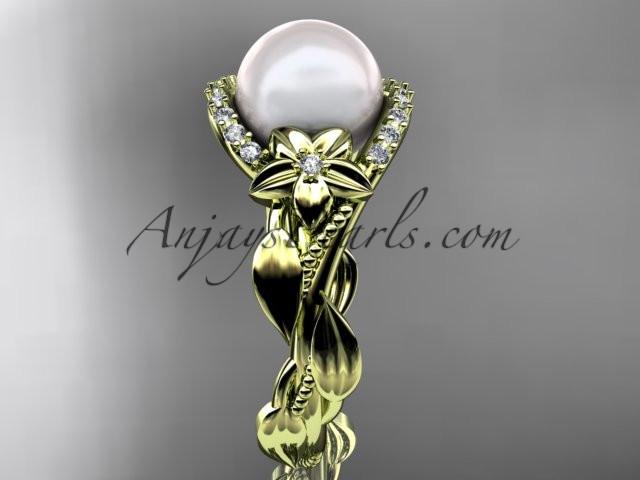 14kt yellow gold diamond pearl unique engagement ring AP326 - AnjaysDesigns