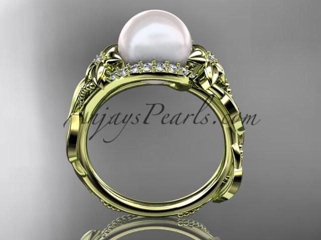 14kt yellow gold diamond pearl unique engagement ring AP326 - AnjaysDesigns