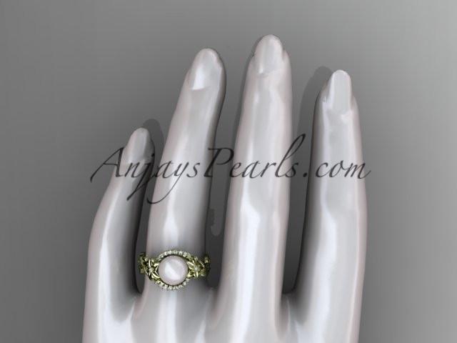 14kt yellow gold diamond pearl unique engagement ring AP326 - AnjaysDesigns